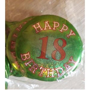 BUTTON BROCHE HAPPY BIRTHDAY 18 Jaar groen 5.5 CM