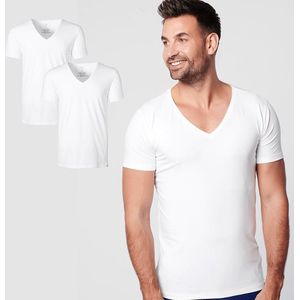 SKOT Fashion Duurzaam t-shirt heren Deep V-neck White 2-pack - Wit - Maat L