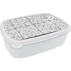Broodtrommel Wit - Lunchbox - Brooddoos - Sudoku - Puzzel - Patroon - 18x12x6 cm - Volwassenen