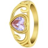 Lucardi Dames vintage ring met hart paars – Maat 50 – 16mm - Ring - Cadeau - Moederdag - Staal goldplated - Goudkleurig