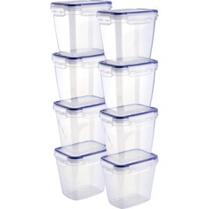 Goodivery ® Kunststof vershouddozen, 8 x voorraaddozen met deksel, hoog, rechthoekig, stapelbaar, breuk-, magnetron- en vaatwasmachinebestendig