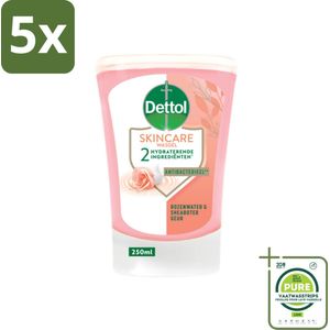 5 x Dettol - Wasgel Navulling - Skincare - Rozenwater & Sheaboter - 250 ml - Grootverpakking - Antibacteriële Handzeep - Rozenwater - Sheaboter - Wasgel Navulling - No-Touch Dispenser