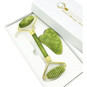 Gua Sha - Jade Gua Sha Set - jade roller met gua sha steen - Gua Sha steen - Groene Jade Gezichtsroller - Facial Roller Beauty Massager - Gezichtsroller - Gua sha schrapers - Gezichtsmassage - verbetert fijne lijntjes en oedeem - 2stuks - Gezichtsve