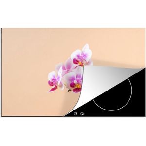 KitchenYeah® Inductie beschermer 81x52 cm - Witte en roze orchidee - Kookplaataccessoires - Afdekplaat voor kookplaat - Inductiebeschermer - Inductiemat - Inductieplaat mat