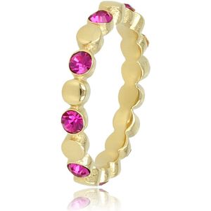 My Bendel - Smalle gouden ring met roze stenen - Smalle gouden ring met donkerroze steentjes - Met luxe cadeauverpakking