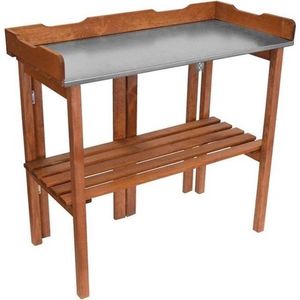 Garten Plantentafel met zinken blad en houten schap XL - Oppottafel - Inklapbaar - 94 x 40 x 86 cm