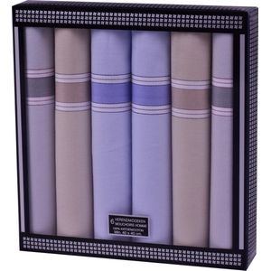 Heren Zakdoeken – 100% katoen – Gekleurd – 40x40 cm – Doosje van 6 stuks – Licht kleur - Geschenkverpakking