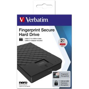 Verbatim Fingerprint Secure externe harde schijf 2 TB Zwart