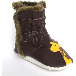 Aapie leren babyslofjes Winterboot Giraffe - laarsjes - gevoerd - bruin - maat S