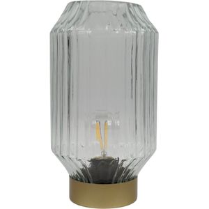 Tafellamp LED op batterij 22 cm - Glazen tafellamp met metalen onderkant - Transparant glas - Werkt op twee AAA-batterijen - Decoratieve lamp - Woonkamer - Eetkamer - Kantoor