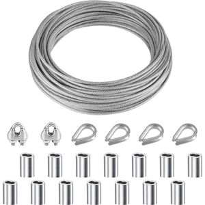 21 stuks gecoate tuindraad kit - PVC roestvrij stalen kabel touw kit - aluminium krimp mouw - buitenlampophanging