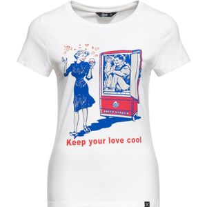 Queen Kerosin Damen Basic T-Shirt ''Cool Love'' QKU41010 Off White-S