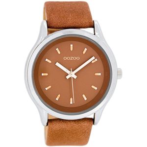 OOZOO Timepieces - Zilverkleurige horloge met poeder oranje leren band - C7437