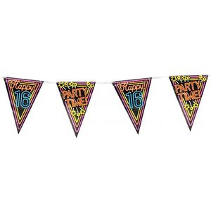Vlaggenlijn 16 jaar - Vlaggetjes - Verjaardag - Sweet 16 - Versiering - Decoratie - Jongens - Meisjes - Neon - Folie - multicolor
