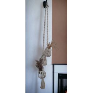 Macrame Pakket, DIY Plantenhanger voor 2 vaasjes, Ecru, 100cm, incl. instructiefilm, Verjaardags cadeau- Moederdag