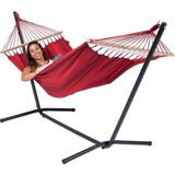 Hangmat met Standaard Eénpersoons 'Easy & Relax' Red | Complete hangmatset | Bevestiging inclusief | 120 KG | 320 CM | Polycotton + Metaal | 1% For The Planet | Tropilex