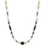 Collier - Zilver Verguld - Geel - Parel en Onyx - 48 cm + 3 cm