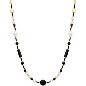 Collier - Zilver Verguld - Geel - Parel en Onyx - 48 cm + 3 cm