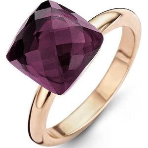 Silventi983201021-55 - Stalen Ring - 15mm - Rosékleurig en paars - Zirkonia steen vierkant Amethyst