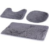 Badmat Set - Grijs - 3 Delig - Badmatten - Toiletmat - Douchemat - Vloermat