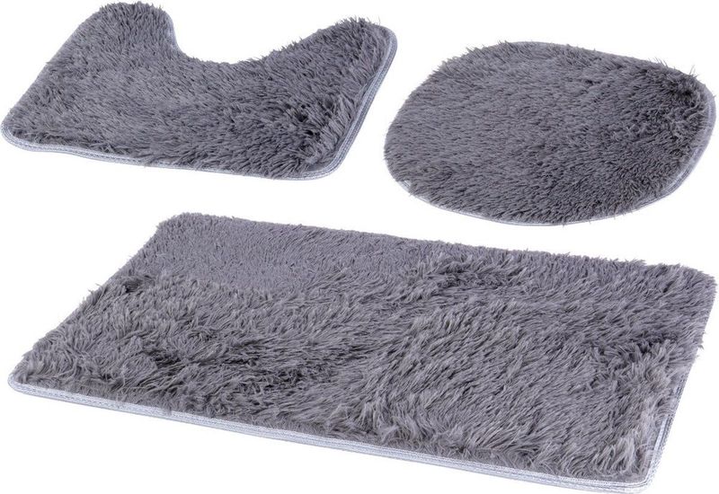 Badmat Set - Grijs - 3 Delig - Badmatten - Toiletmat - Douchemat - Vloermat