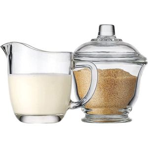 Melk- en suikersets glas met melkkannetje van 170 ml en suikerkannetje van 170 ml met deksel