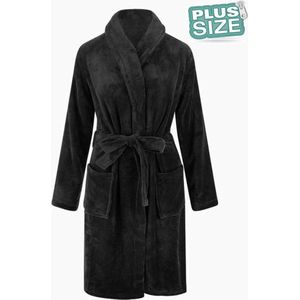 Grote maten badjas unisex- sjaalkraag badjas van fleece - Plus size -  dames badjas - heren badjas - zwart 5XL/6XL