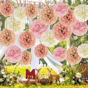 Kleurrijke Papieren Bloemen Set voor Bruiloft- en Feestdecoratie - 20 Stuks Pompons in Diverse Maten en Kleuren