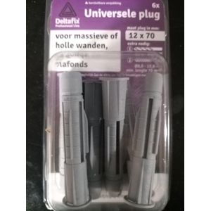 Deltafix universeelplug met kraag grijs 12 x 70 mm 6 st.