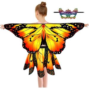 Sunlisky Vlinderkostuum voor kinderen, vlinderkostuum voor meisjes, set van 3 (cape, rok en masker), vlinderkostuum voor kinderen