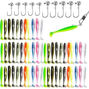Zacht plastic kunstaas set - 55 stuks met jigkoppen en vishaken