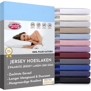 Double Jersey Hoeslaken - Hoeslaken 80x200+20 cm - 100% Katoen  Hemelsblauw