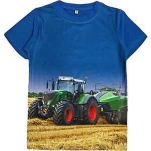 T-shirt met tractor, Fendt, blauw, trekker, full colour print, kids, kinder, maat 146/152, stoer, mooie kwaliteit!