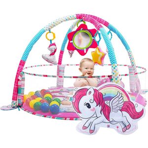 Allerion Luxe Baby Gym Ballenbak Unicorn – Baby 4-in-1 Speelmat – Roze Eenhoorn Thema – 80cm x 80cm