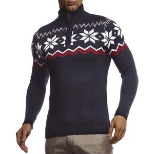 Leif Nelson Heren gebreide trui Noorse trui wintertrui Noors patroon grof gebreide trui mannen trui voor Kerstmis winter SIM Fit LN20758