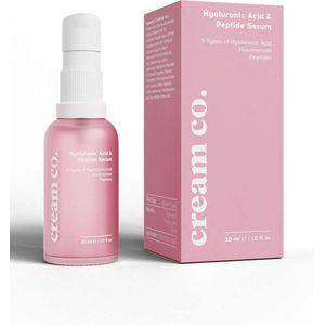 cream co. Hyaluronzuur Peptide Serum 5 soorten Hydraterend Revitaliserend Verhelderend Volmakend Vitamine B3 Alle huidtypes Dag en/of Nacht 30 ml