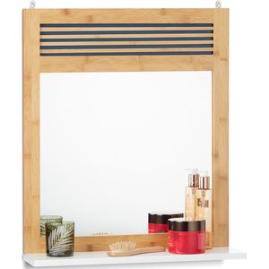 relaxdays badkamerspiegel met planchet - bamboe spiegel - wandspiegel hout - met plankje