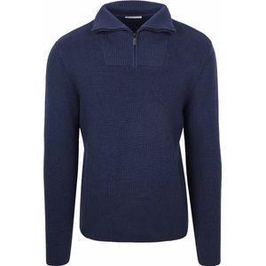 KnowledgeCotton Apparel 1/2 Neck Zip Merino Wool Rib Knit Merinotrui (Heren |blauw)