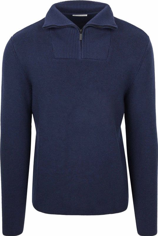 KnowledgeCotton Apparel 1/2 Neck Zip Merino Wool Rib Knit Merinotrui (Heren |blauw)