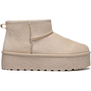 Smile Favorites® Dames Uggies - Pantoffels, Boots - Beige - Suedine - Maat 40 -