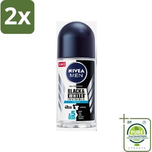 Nivea - Men - Deodorant - Roller - Black & White Invisible Fresh - 50 ml - Voordeelverpakking - 2 stuks - NIVEA MEN deodorant - Anti-transpirant