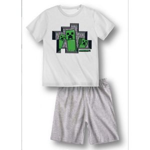 Minecraft pyjama - wit - grijs - Maat 140 / 10 jaar