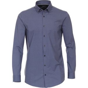 VENTI body fit overhemd - jersey - blauw dessin - Strijkvriendelijk - Boordmaat: 36