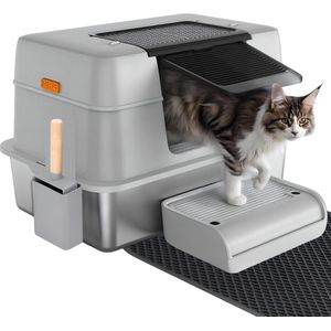 Drumm Opvouwbare kattenbak met lade, met borstel, ingang voor en grote uitgang boven, huisdiertoilet
