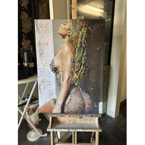 Sexy vrouw- Mixed Media-Katoenen canvasdoek op houten frame-100x70cm