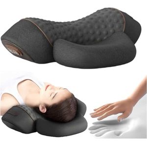3-in-1 nekmassagekussen - Cervicaal massagekussen - Cervicale tractiemassage - Verwarmd massagekussen - Verstelbaar orthopedisch slaapkussen - Ondersteuning voor zijslapers - Donkergrijs