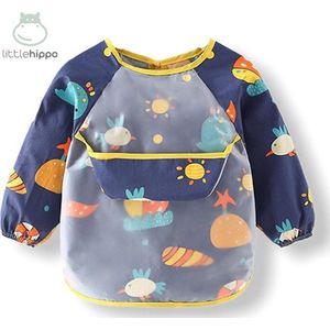 Kinderschort 'Sea' lange mouwen - Slab met mouwen - Slabbetje Little Hippo - Waterproof - Schort knutselen - Kliederschort - 3 tot 5 jaar