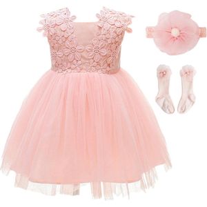 Beau meisjes verjaardagsjurk met kant - elegante doopjurk voor prinsessen in roze, voor 6 maanden