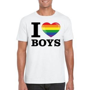 I love boys regenboog t-shirt wit heren - Gay pride shirt L