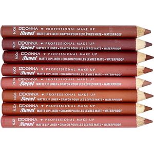 D'Donna - Matte Lip Liner/Lippotlood - Waterproof - Sweet Professional Make Up - Set met 8 tinten bruin